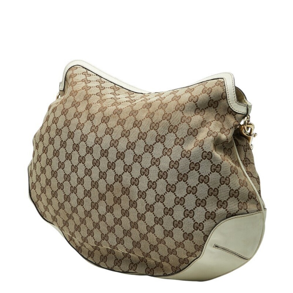 Gucci Ivory Leather Beige Canvas Shoulder White Hobo Bag